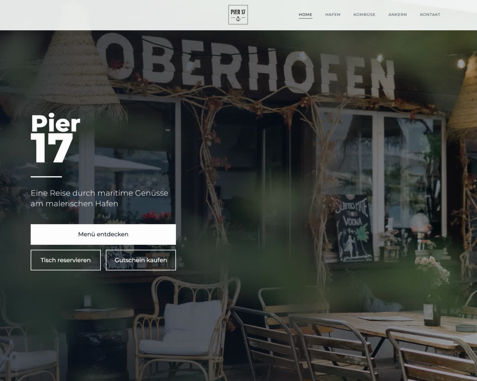 Webdesign für Restaurant Pier17 – Speisekarte, Impressionen, Reservierung